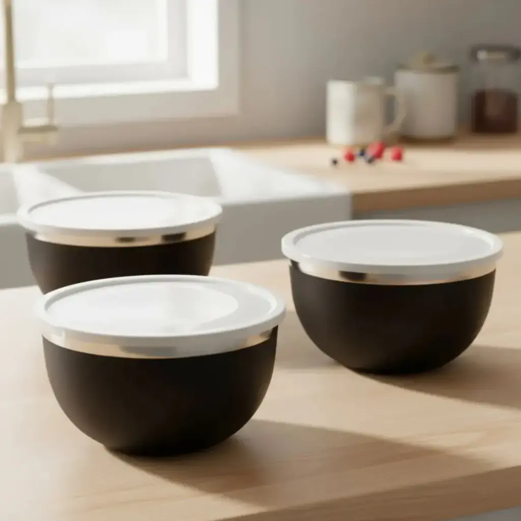 Bowl Acero Inoxidable Juego De Tazones 3pz C/tapa Royal Haus Color Negro