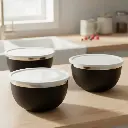 Bowl Acero Inoxidable Juego De Tazones 3pz C/tapa Royal Haus Color Negro