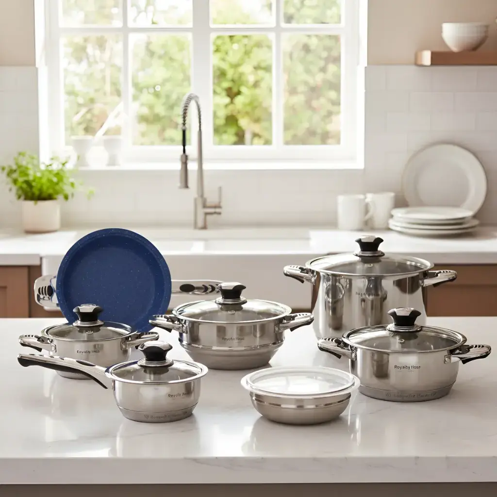 Batería Acero Inox C/1 Sartén Marmoleado Royal Haus 12 Pzs Plateado