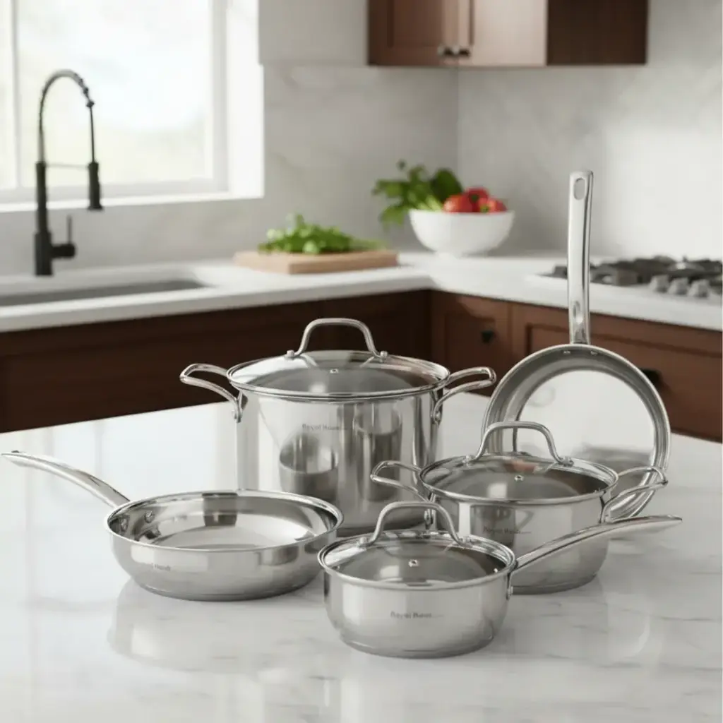 Batería De Cocina Royal Haus Diamond Acero Inoxidable Quirúrgico 8 Piezas Plateado