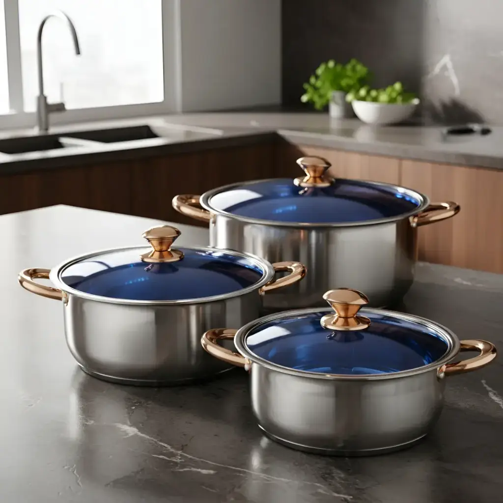 3 Ollas Arroceras Jumbo Tapa De Vidrio Royal Haus 34,36y40cm Gris