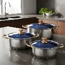 3 Ollas Arroceras Jumbo Tapa De Vidrio Royal Haus 34,36y40cm Gris