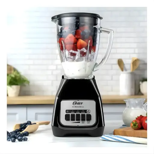 [2110244] Oster Licuadora con Vaso de Vidrio Refractario Boroclass 2 Velocidades más Pulso Ideal para Recetas Frias y Calientes Negro BLSTKAG-BPB