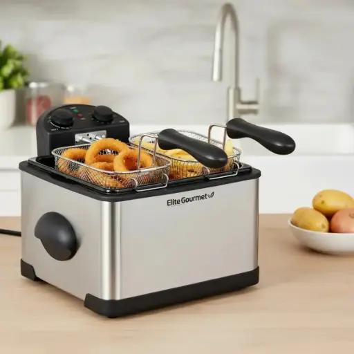 [EDF-401] Freidora Elite Gourmet 3.7L Acero Inoxidable 1700W con 3 Cestas Plata