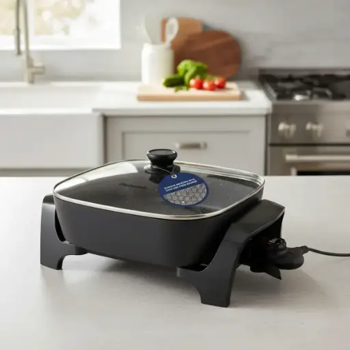 [EG-6203] Sartén Eléctrica Con Tapa De Vidrio Elite 10lt Antiadherente