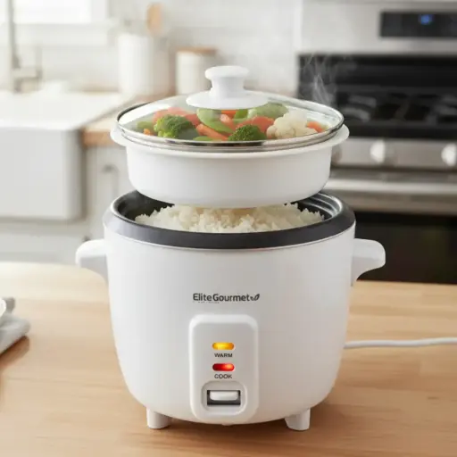 [ERC-006NST] Arrocera y vaporera Eléctrica 6 Tazas De Arroz Cocido De Acero Inoxidable Elite