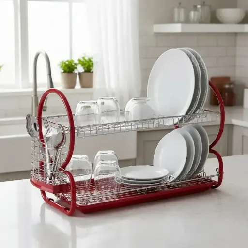 Escurridor De Platos Y Trastes 2 Niveles Art Déco Royal Haus Color Rojo